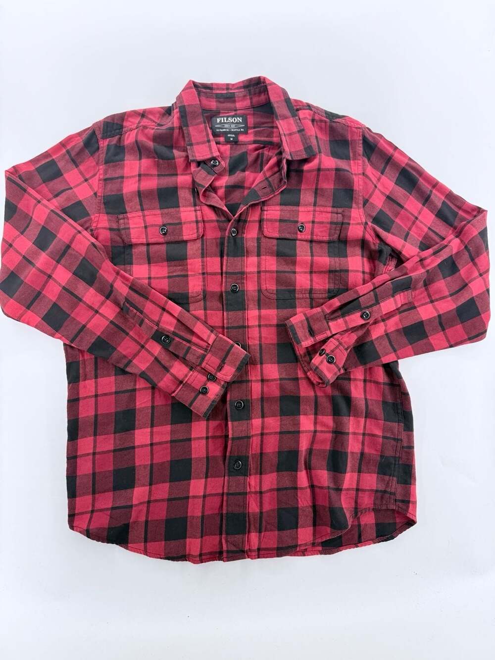 Filson Flannel Shirt Size M Red Black Plaid Long Sleeve Button Up